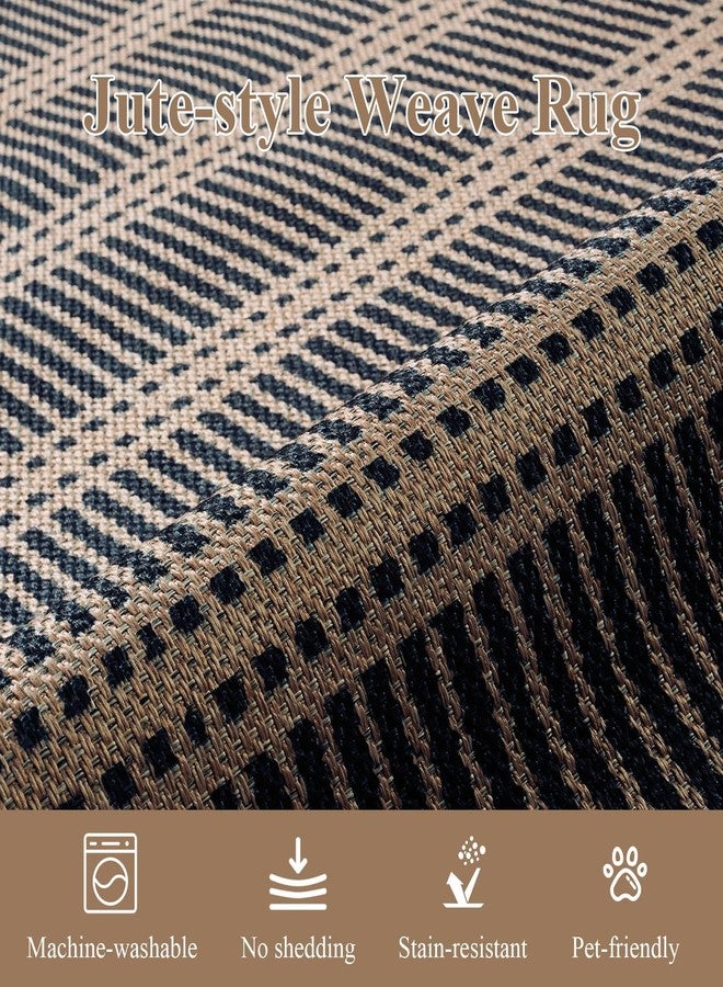 LIVEBOX Easy Jute Indoor Outdoor Rug 3x5 Front Porch, Black Striped Washable Outdoor Rugs for Entryway Living Room, Tan Non Slip Rug Geometri Carpet Door Mat for Entry Front Door, Kitchen, Bedroom - Image 4