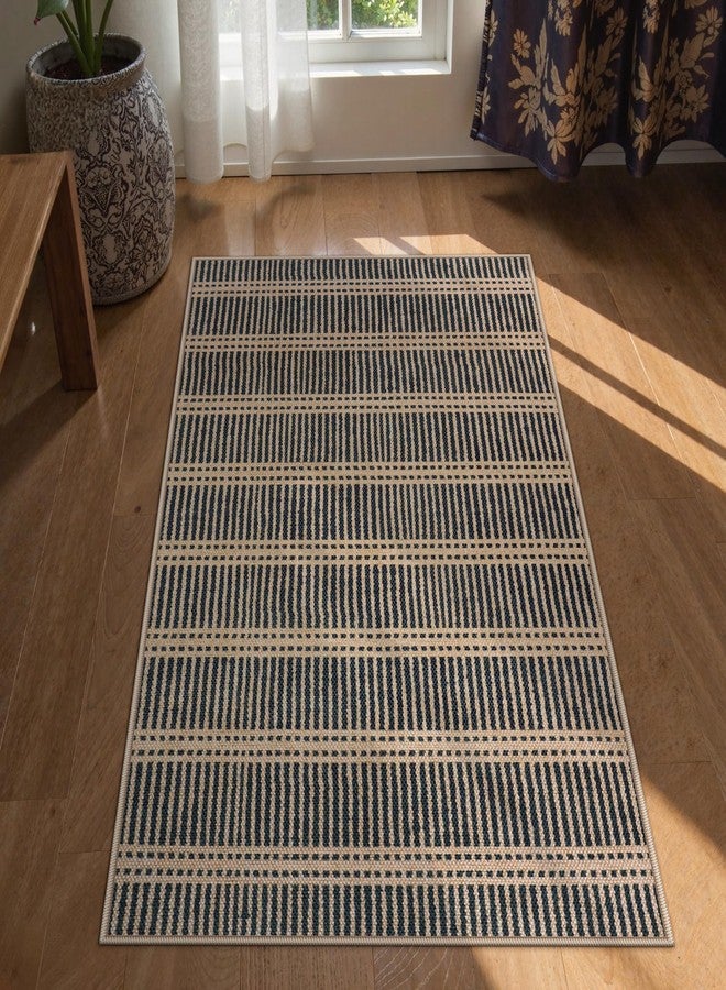 LIVEBOX Easy Jute Indoor Outdoor Rug 3x5 Front Porch, Black Striped Washable Outdoor Rugs for Entryway Living Room, Tan Non Slip Rug Geometri Carpet Door Mat for Entry Front Door, Kitchen, Bedroom - Image 3