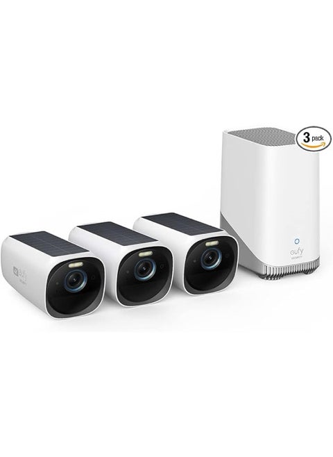 Security Cam 3 3-Cam Kit With Security Camera Outdoor Wireless 4K Camera With Integrated Solar Panel Forever Power Face Recognition AI Expandable Local Storage Up To 16TB No Monthly Fee