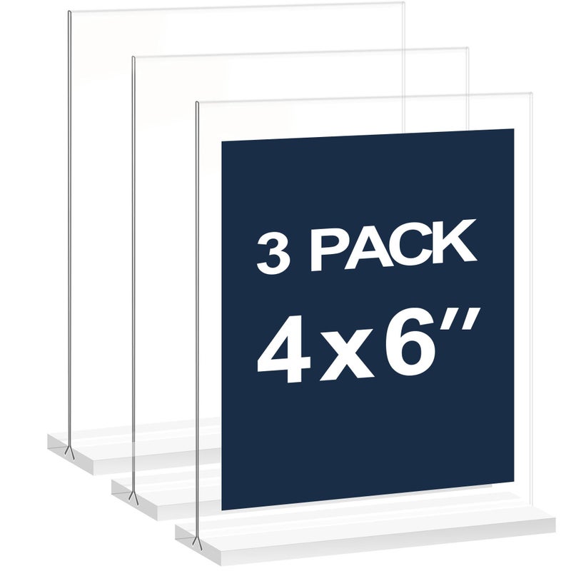 newnewshow 4x6 Inch Clear Acrylic Sign Holder, Display Stand, Plastic Card Holder for Business, Office, Retail (4x6 Inch 3 Pack) - Image 1