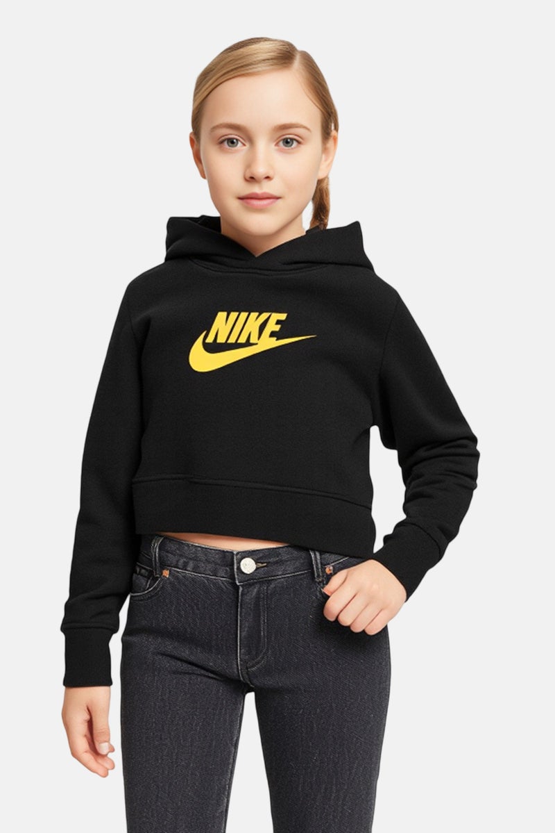 Nike Kids Girl Sportswear Fit Long Sleeve Training Hoodie, Black - Image 1