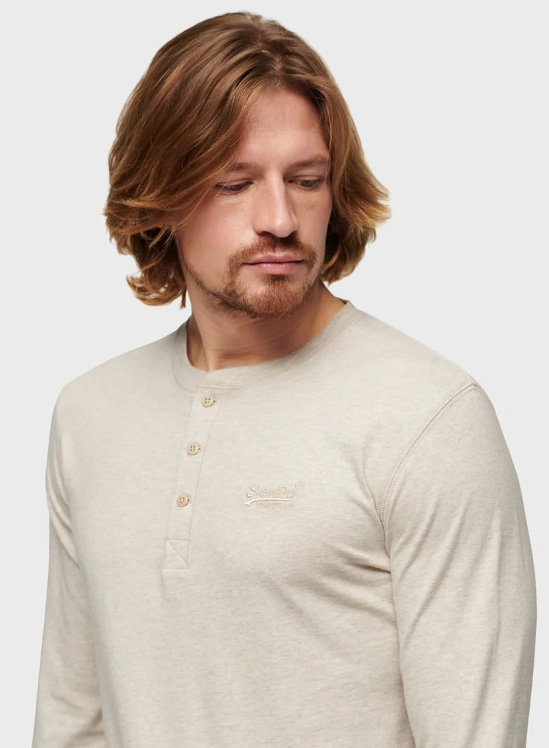 سوبر دراي Logo Embroidered Henley T-Shirt