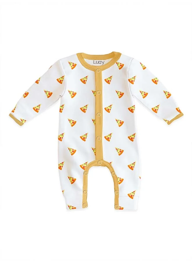 لؤي 100% Cotton Full Sleeves Pizza Printed Baby Romper,Bodysuit Jumpsuit for Baby Girls & Baby Boy 18-24 M