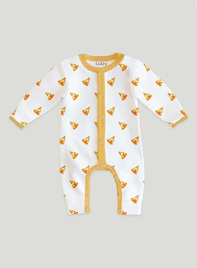 لؤي 100% Cotton Full Sleeves Pizza Printed Baby Romper,Bodysuit Jumpsuit for Baby Girls & Baby Boy 18-24 M