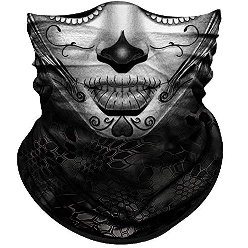 Obacle Sun Dust Wind Protection Tube Bandana Skull Skeleton Face Mask for Men Women - Bike Riding, Motorcycle, Fishing, Cycling - Gray Face Slim - Image 1