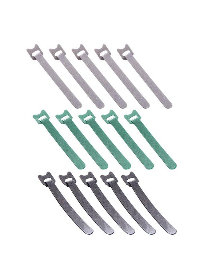 Thoraya 15PCS Cable Organizer with Hook and Loop High Strength Nylon Reusable Wire Management Ties for Home Use Black Green Gray S Size 14.5x1.1x15cm  - Image 1