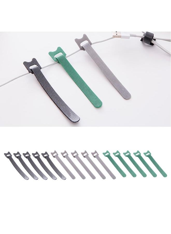 Thoraya 15PCS Cable Organizer with Hook and Loop High Strength Nylon Reusable Wire Management Ties for Home Use Black Green Gray S Size 14.5x1.1x15cm  - Image 4