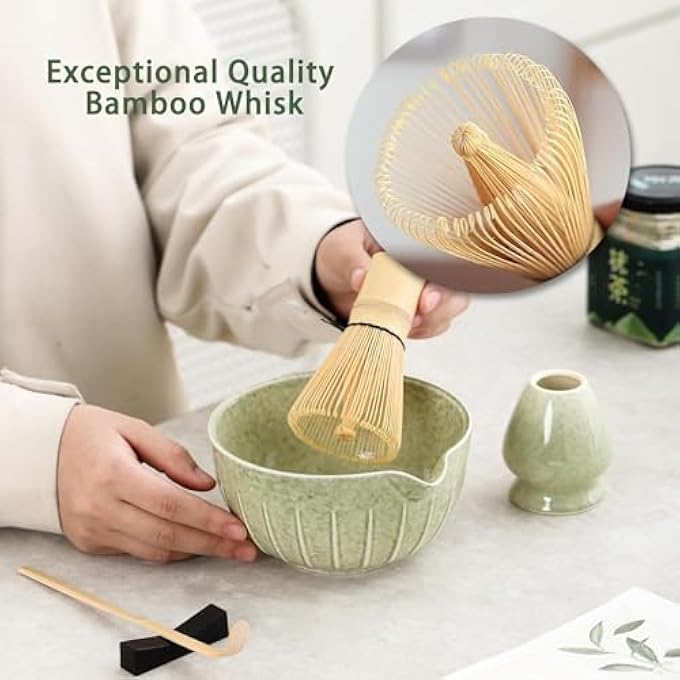 TAME Matcha Whisk Set Japanese Tea Set Includes Matcha Bowl With Spout Matcha Whisk Holder Bamboo Whisk And Scoop Ceramic Matcha Kit For Traditional Japanese Tea Ceremony - Image 3