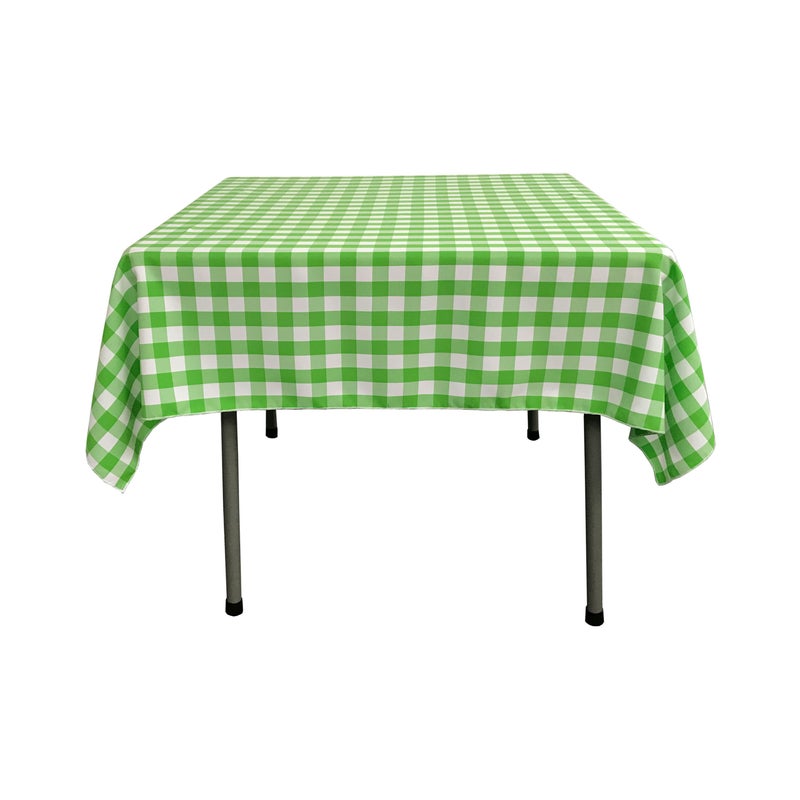 LA Linen Polyester Gingham Checkered 58 by 58-Inch Square Tablecloth  White and Lime