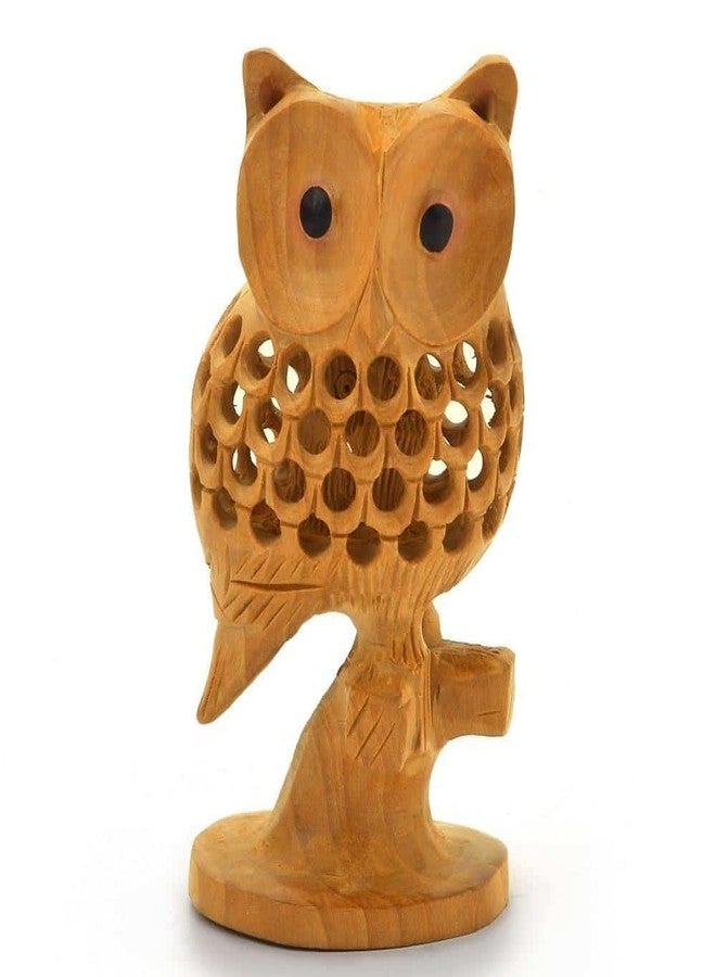 Creative Studio Good Luck Sign Wooden Owl Sitting Tree Branch - Image 1