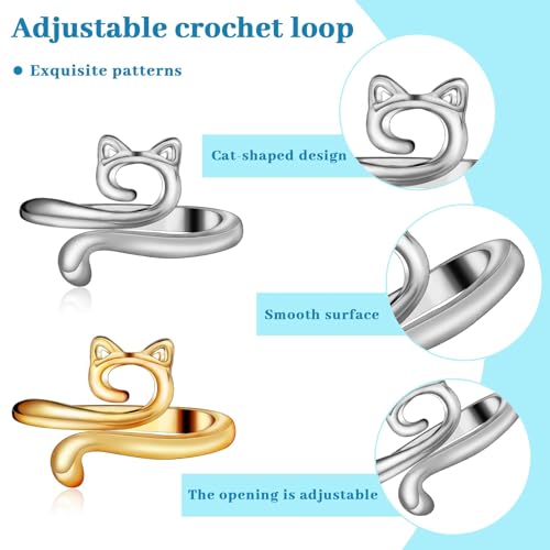 FOUSNOW 5 Pcs Crochet Ring, Adjustable Crochet Tension Rings, Yarn Ring for Finger Knitting Loop Accessories Tools, Yarn Rings for Women Mother Grandma - Image 3