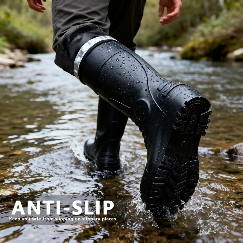 E KAINI Mens Rain Boots Knee High Waterproof Boot with PVC Rubber Mud Boots for Men, Comfort Lightweight Gardening Fishing Shoes for Yard Farm Outdoor Work - Image 2