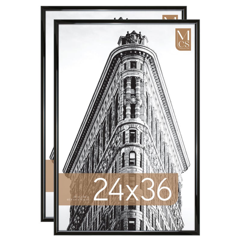 MCS Trendsetter 24x36 Poster Frame Black HighGloss Vertical  Horizontal Wall Hanging Large Picture Frame for Photos Posters  Art Prints 2Pack