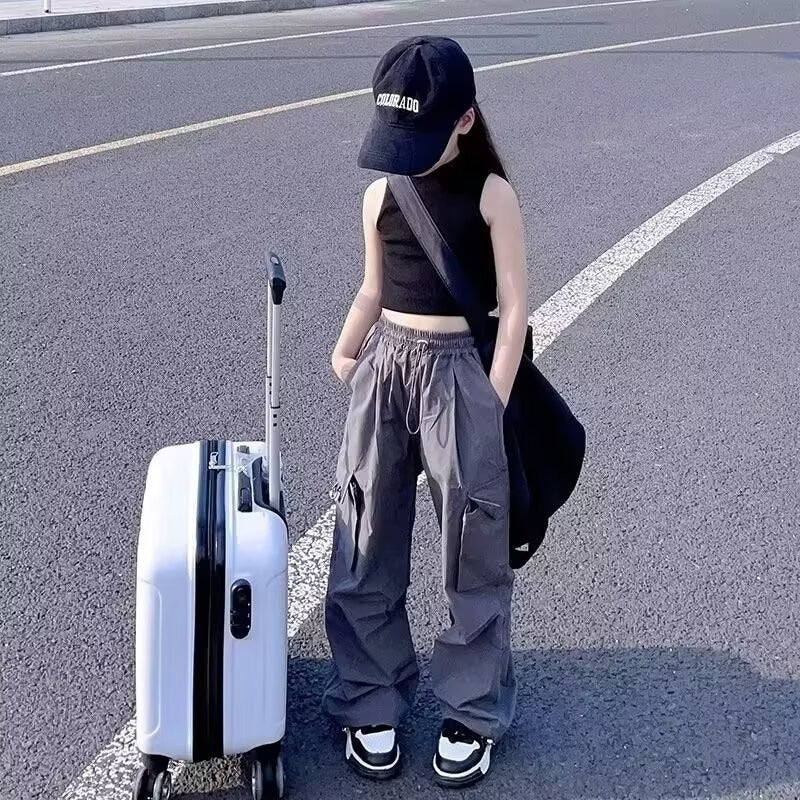 Girls' Pants Summer Style Medium And Large Children'S Style Cargo Pants Children'S Casual Versatile Loose Tight Waist Pants - Image 3