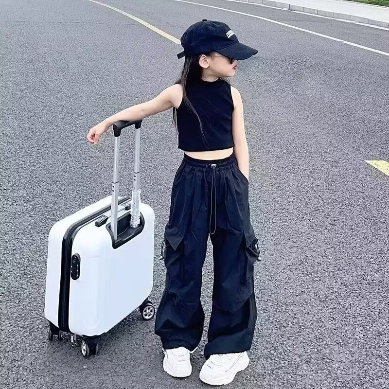 Girls' Pants Summer Style Medium And Large Children'S Style Cargo Pants Children'S Casual Versatile Loose Tight Waist Pants - Image 4
