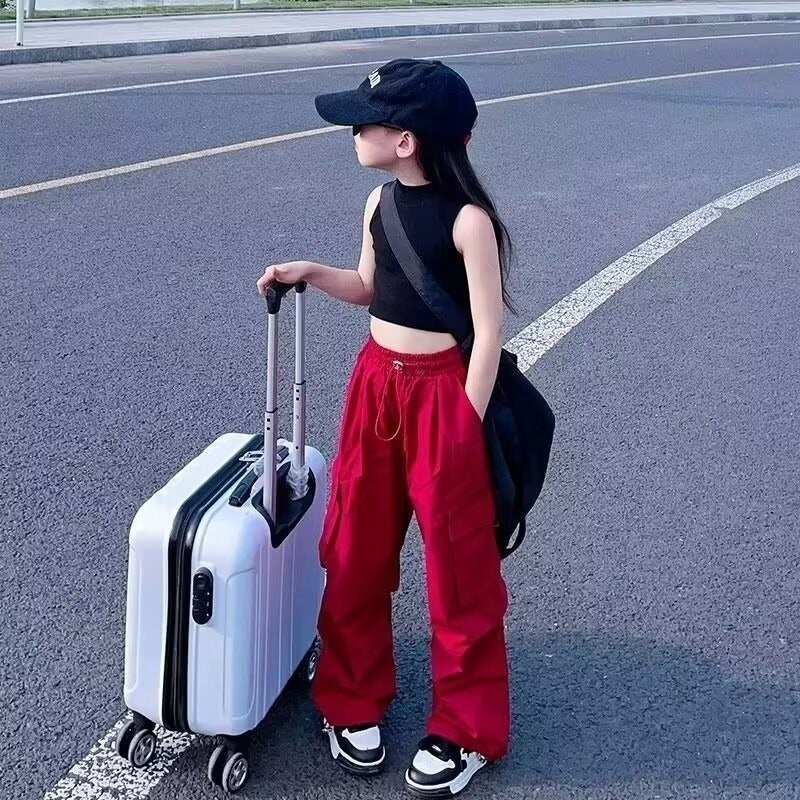 Girls' Pants Summer Style Medium And Large Children'S Style Cargo Pants Children'S Casual Versatile Loose Tight Waist Pants - Image 1