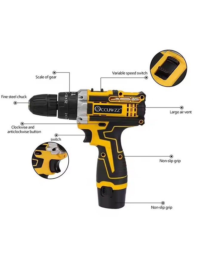 Occuwzz 12V 600W High - Power Electric Drill Tool Set with Dual - Speed Function, 2 Lithium Batteries, Charger & 24 Accessories - Ideal for Home Repair, Furniture & Car Installation  - Image 2