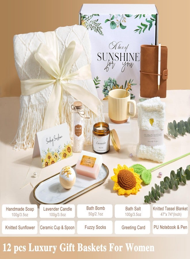 EIRNAY Gifts for Women, Mothers Day Birthday Gifts for Women, Get Well Soon Self Care Package After Surgery, Sending Sunshine Sunflower Basket, Thinking of You Inspirational Gift for Mom Her Sister Wife - Image 2