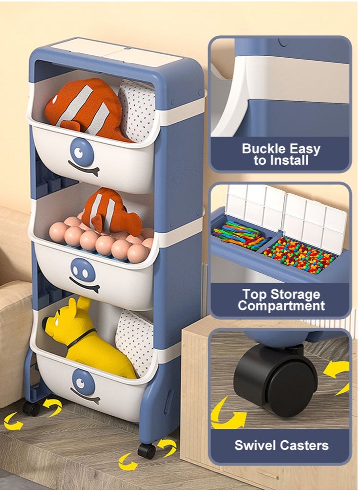 Kids Toy Organizer 3-Layer Plastic Children Toys Storage Rack Removable Storage Box Baskets with Wheels