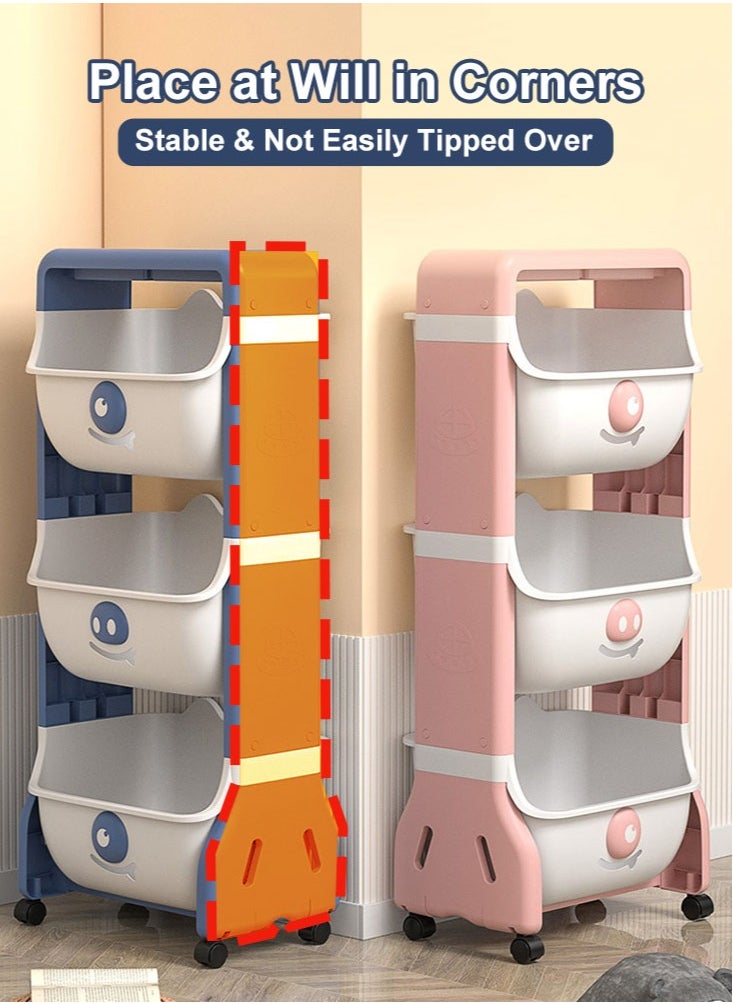 Kids Toy Organizer 3-Layer Plastic Children Toys Storage Rack Removable Storage Box Baskets with Wheels