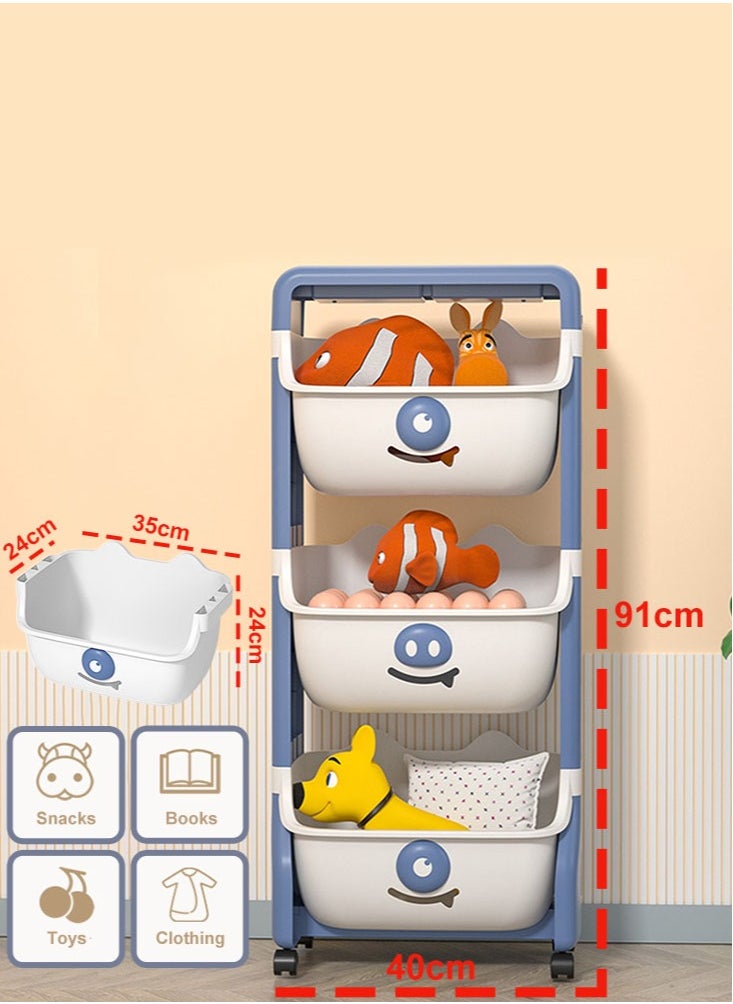 Kids Toy Organizer 3-Layer Plastic Children Toys Storage Rack Removable Storage Box Baskets with Wheels
