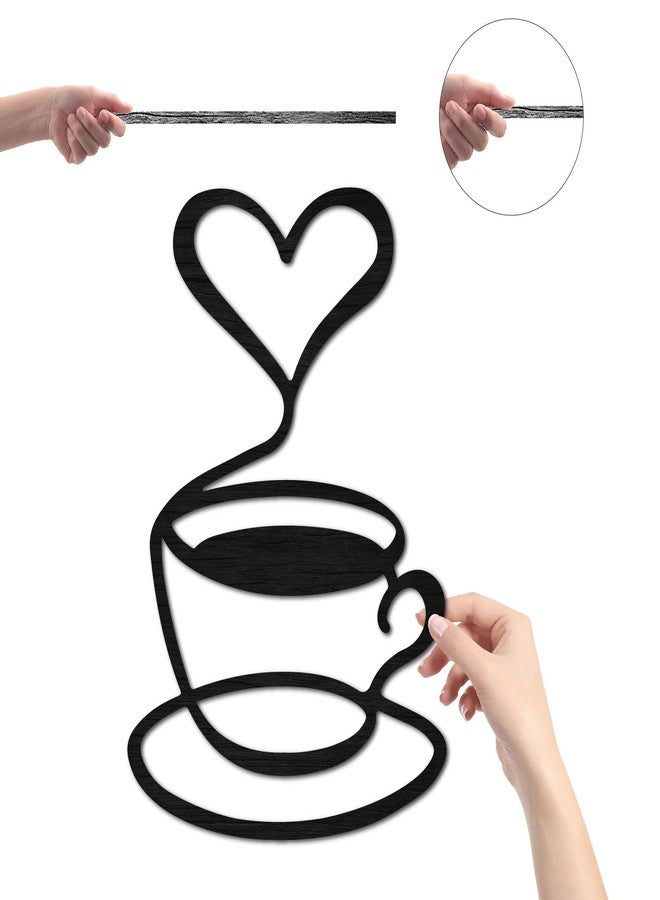 ديكور حائط خشبي على شكل كوب قهوة من CREATCABIN، لوحة جدارية سوداء على شكل كوب قهوة، ديكور معلق، لوحة قهوة ريفية على شكل قلب مقطوعة بالليزر، مناسبة لمطبخ المزرعة، ديكور منزلي شخصي يمكنك صنعه بنفسك، مقاس 12 × 8 بوصة - Image 3