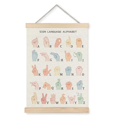 LUVADIAN Asl Alphabet Poster Hanger Frame,Sign Language Poster,Alphabet Posters for Classroom Wall,Sign Language Book for Kids,Toddler Learning Posters for Nursery Kids Room,12x16 Inches - Image 1