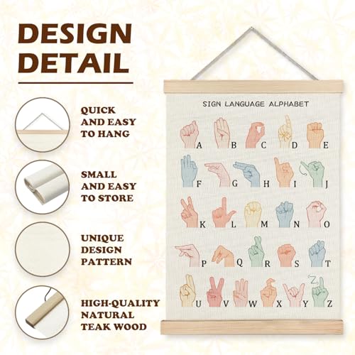 LUVADIAN Asl Alphabet Poster Hanger Frame,Sign Language Poster,Alphabet Posters for Classroom Wall,Sign Language Book for Kids,Toddler Learning Posters for Nursery Kids Room,12x16 Inches - Image 5
