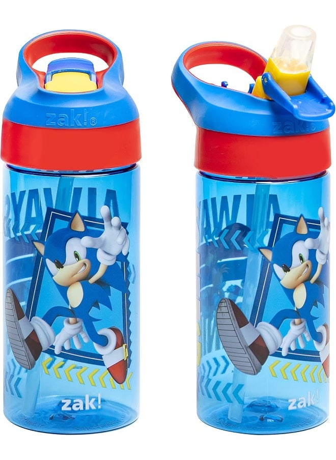 Zak Designs Zak Designs Sonic the Hedgehog Kids Water Bottle with Spout Cover and Built-in Carrying Loop, Made of Durable Plastic, Leak-Proof Water Bottle Design for Travel (17.5 oz, Non-BPA, Pack of 2)  - Image 1