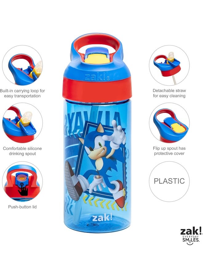 Zak Designs Zak Designs Sonic the Hedgehog Kids Water Bottle with Spout Cover and Built-in Carrying Loop, Made of Durable Plastic, Leak-Proof Water Bottle Design for Travel (17.5 oz, Non-BPA, Pack of 2)  - Image 5