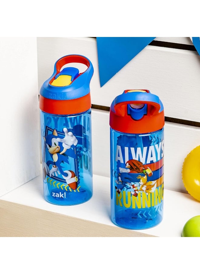 Zak Designs Zak Designs Sonic the Hedgehog Kids Water Bottle with Spout Cover and Built-in Carrying Loop, Made of Durable Plastic, Leak-Proof Water Bottle Design for Travel (17.5 oz, Non-BPA, Pack of 2)  - Image 2