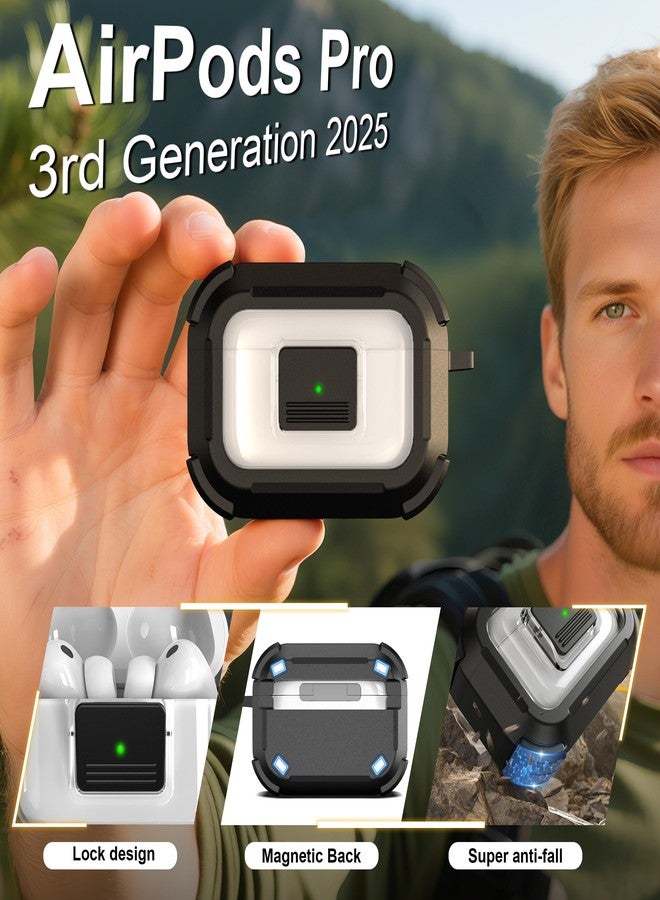 روفونجوانجو جراب حماية متوافق مع AirPods Pro من الجيل الثالث من RFUNGUANGO مع طقم تنظيف، متوافق مع Magsafe، قفل مغناطيسي تلقائي لعلبة شحن iPod Pro (كابل USB-C/Lightning) - أسود - Image 3