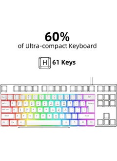 Rock Pow Rock Pow 60% Wired Gaming Keyboard, 61 Keys RGB Backlit Wrist Rest Ultra-Compact Mini Waterproof Keyboard for PC Computer Gamer White  - Image 3