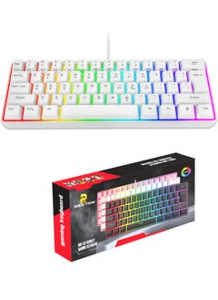 Rock Pow Rock Pow 60% Wired Gaming Keyboard, 61 Keys RGB Backlit Wrist Rest Ultra-Compact Mini Waterproof Keyboard for PC Computer Gamer White  - Image 1
