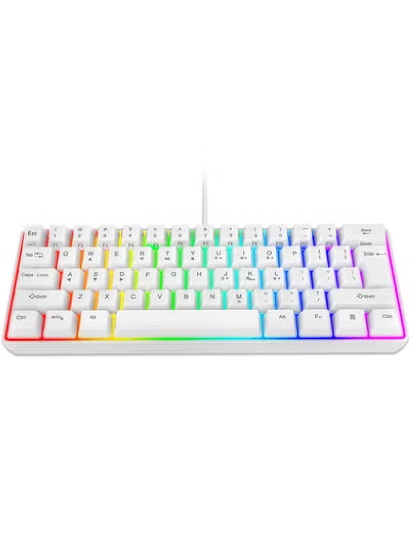 Rock Pow Rock Pow 60% Wired Gaming Keyboard, 61 Keys RGB Backlit Wrist Rest Ultra-Compact Mini Waterproof Keyboard for PC Computer Gamer White  - Image 1