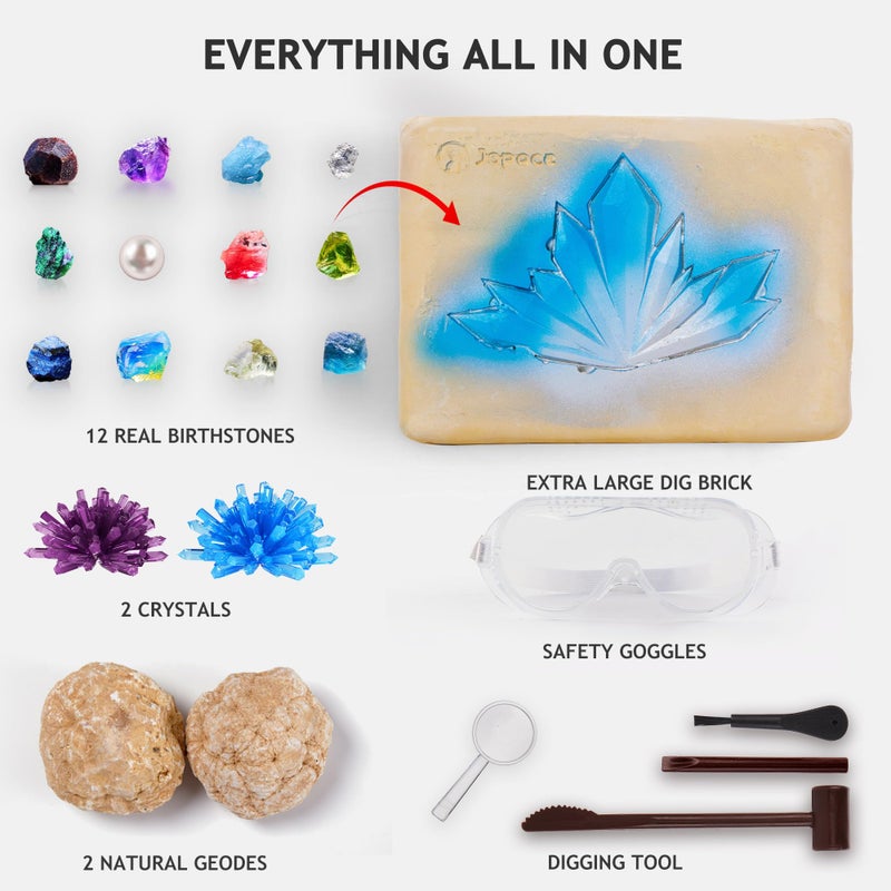 Japace Earth Science Kits for Kids Age 4-6-8-12-14, Birthstone Gemstone Dig Kit, Geology Kit with Break Your Own Geodes, Crystal Growing Experiment, Rock Mining Kit Birthday Gifts Toys for Boys Girls - Image 5