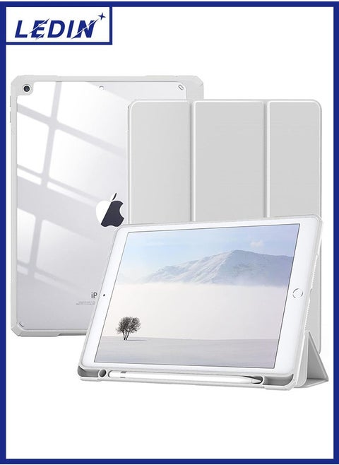 Case for iPad 9th Generation 2021/iPad 8th Generation 2020/iPad 7th Generation 2019 10.2 inch with Pencil Holder, Slim Protective Cover with Clear Back Shell, Auto Wake/Sleep, (Grey)