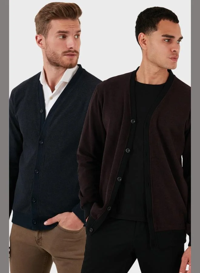 بوراتي كارديجان رجالي قطن بياقة على شكل  بأزرار قطعتين