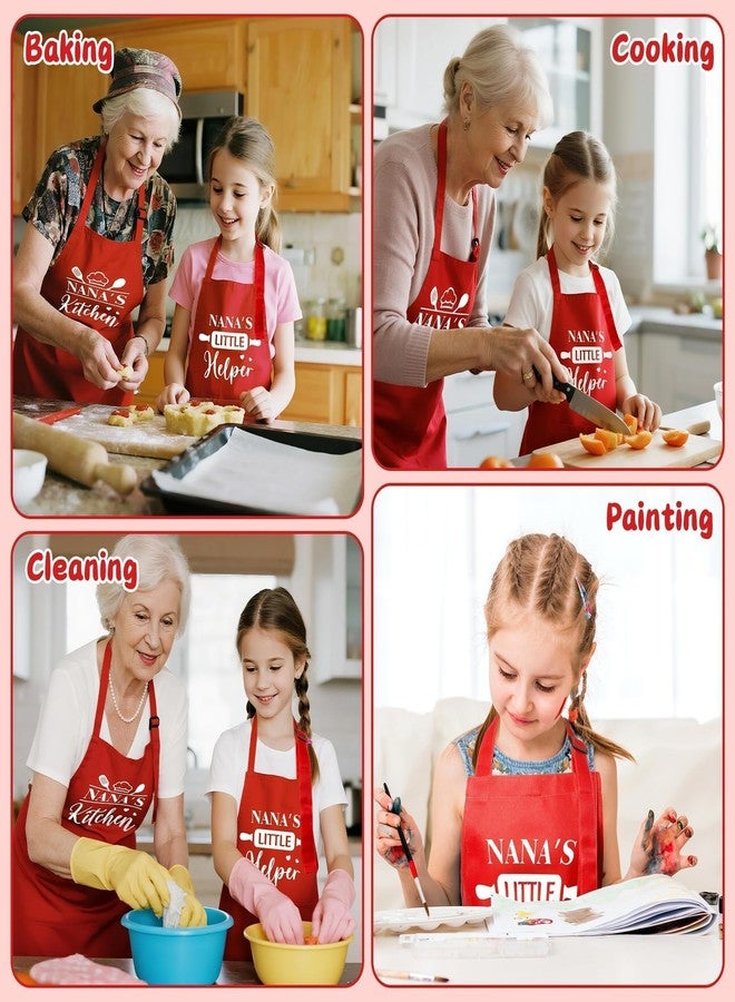 GROBRO7 2Pcs Kids Adult Apron Set Gift for Grandma Girls, Red Nana's Kitchen and Little Helper Pattern Adjustable Kitchen Aprons with 2 Pockets Waterproof Smocks for Baking Cooking Painting Training - Image 5