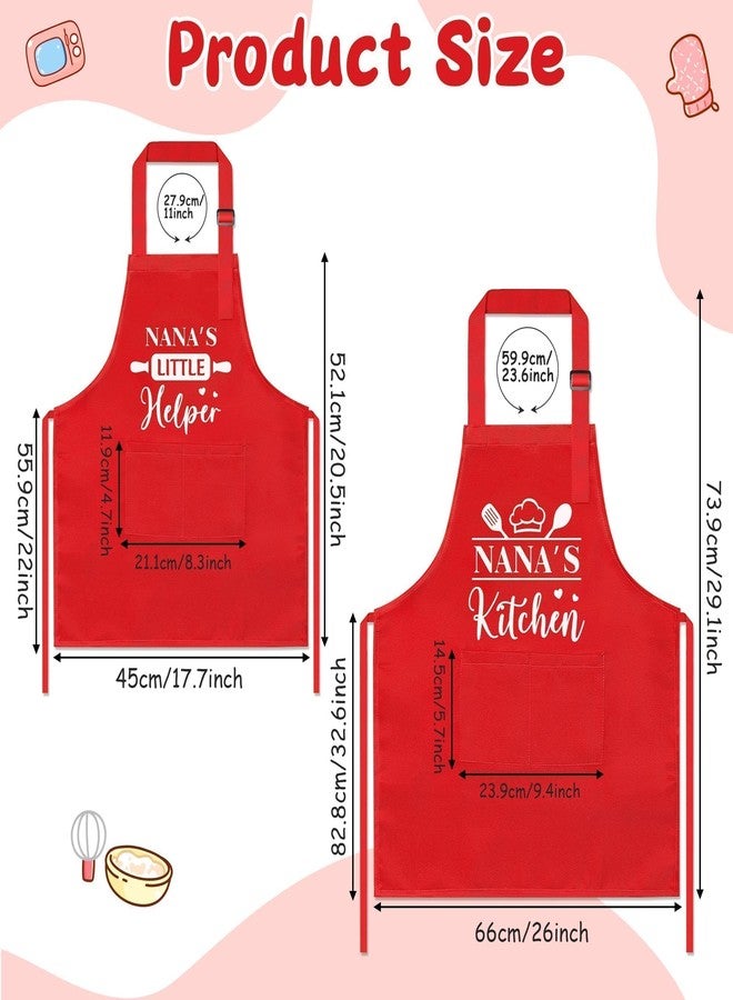 GROBRO7 2Pcs Kids Adult Apron Set Gift for Grandma Girls, Red Nana's Kitchen and Little Helper Pattern Adjustable Kitchen Aprons with 2 Pockets Waterproof Smocks for Baking Cooking Painting Training - Image 2