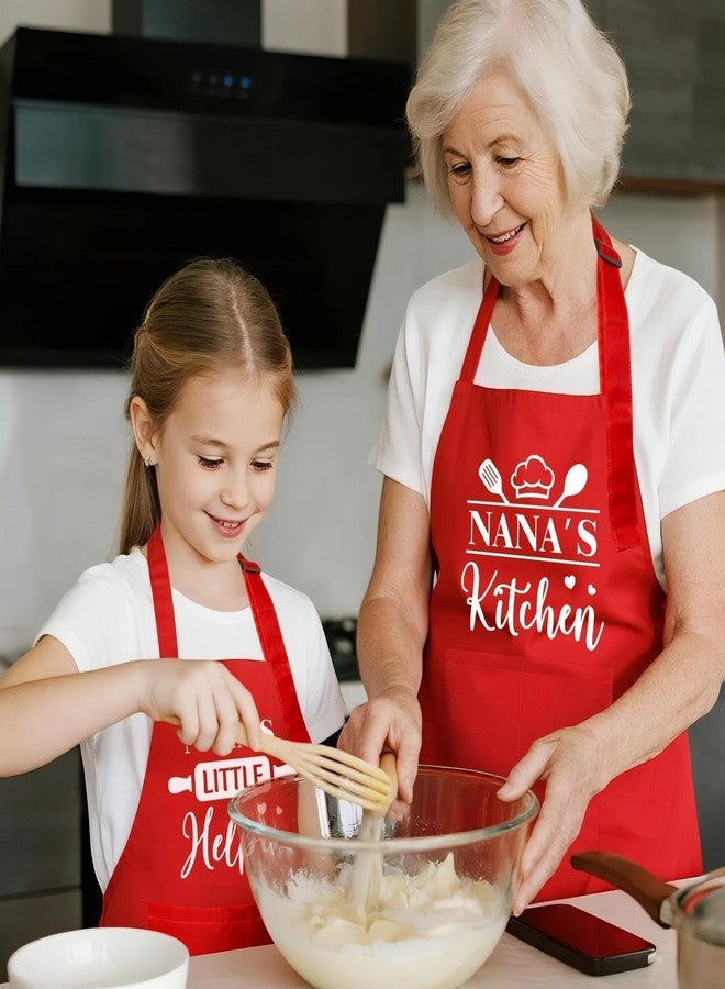 GROBRO7 2Pcs Kids Adult Apron Set Gift for Grandma Girls, Red Nana's Kitchen and Little Helper Pattern Adjustable Kitchen Aprons with 2 Pockets Waterproof Smocks for Baking Cooking Painting Training - Image 4