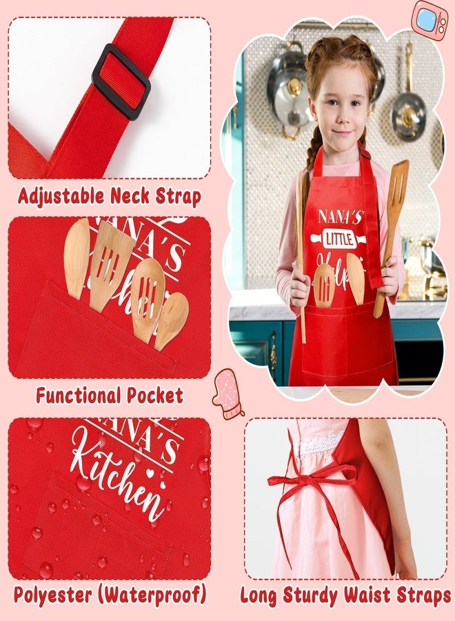 GROBRO7 2Pcs Kids Adult Apron Set Gift for Grandma Girls, Red Nana's Kitchen and Little Helper Pattern Adjustable Kitchen Aprons with 2 Pockets Waterproof Smocks for Baking Cooking Painting Training - Image 3