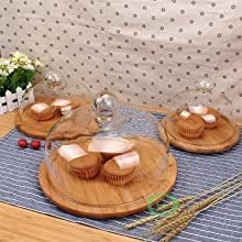 RIGJAK Wooden Cake Display Plate - Single Stand for Showcasing Cakes and Cupcakes | Clear Acrylic Dome Lid, Cake Display Server Tray for Kitchen, Round Cake Cutting Holder - Image 3