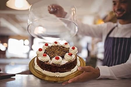 RIGJAK Wooden Cake Display Plate - Single Stand for Showcasing Cakes and Cupcakes | Clear Acrylic Dome Lid, Cake Display Server Tray for Kitchen, Round Cake Cutting Holder - Image 5