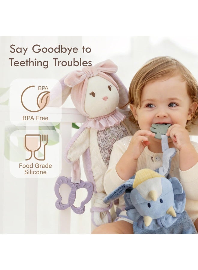 Moonkie Dinosaur Baby Lovey with Silicone Teether | Soft Security Blanket & Sensory Crinkle Toy for Newborn Boys | Baby Shower & Birthday Gift - Image 3