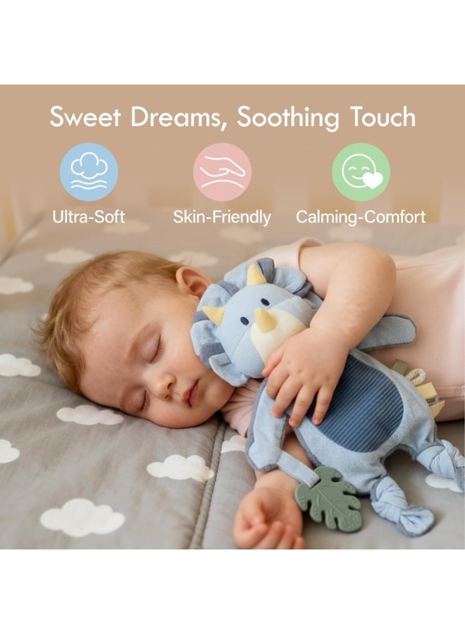 Moonkie Dinosaur Baby Lovey with Silicone Teether | Soft Security Blanket & Sensory Crinkle Toy for Newborn Boys | Baby Shower & Birthday Gift - Image 2