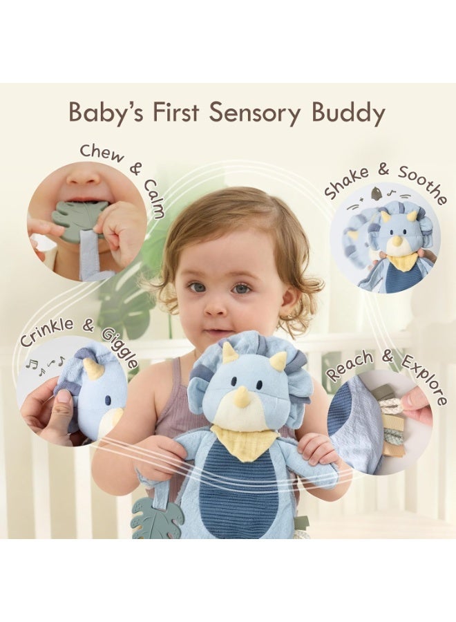 Moonkie Dinosaur Baby Lovey with Silicone Teether | Soft Security Blanket & Sensory Crinkle Toy for Newborn Boys | Baby Shower & Birthday Gift - Image 5