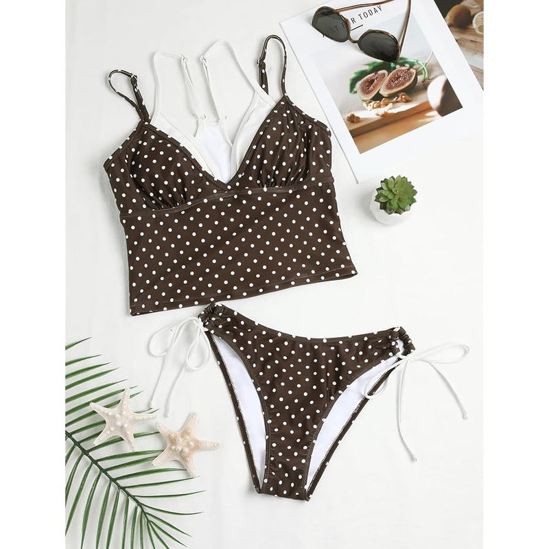ZAFUL Women Double Layer Tankini Set V Neck Color Block Swimsuit Side Tie Two Piece Bathing Suit - Image 2