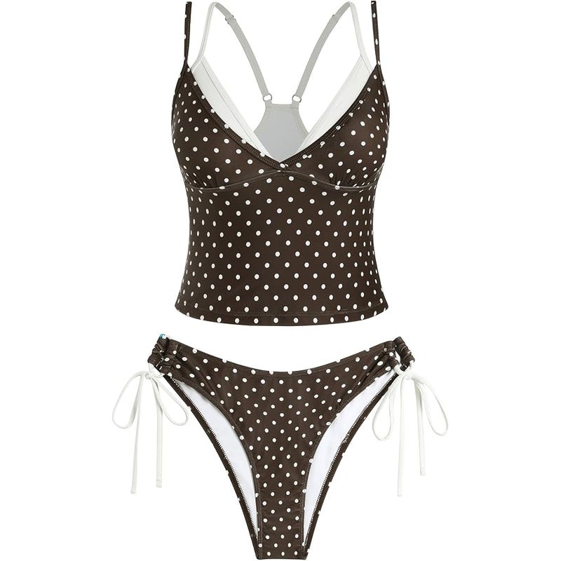 ZAFUL Women Double Layer Tankini Set V Neck Color Block Swimsuit Side Tie Two Piece Bathing Suit - Image 1