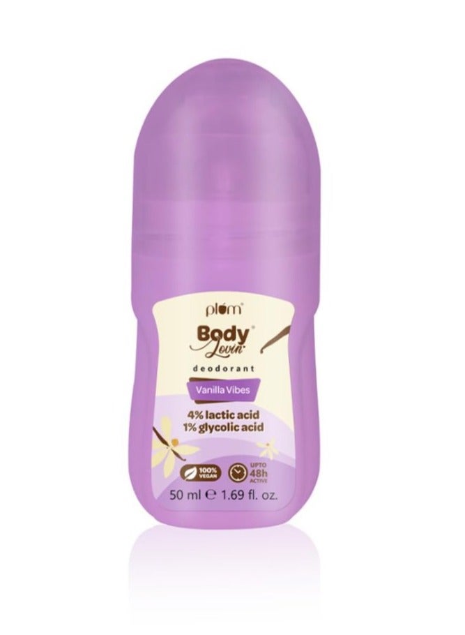 Plum Plum BodyLovin' Vanilla Vibes Underarm Roll On for Women Last Up to 48H 4% Lactic Acid and 1% Glycolic Acid Controls Odor and Fades Underarm Darkness Warm Vanilla Fragrance Underarm Roll On 50ml - Image 1